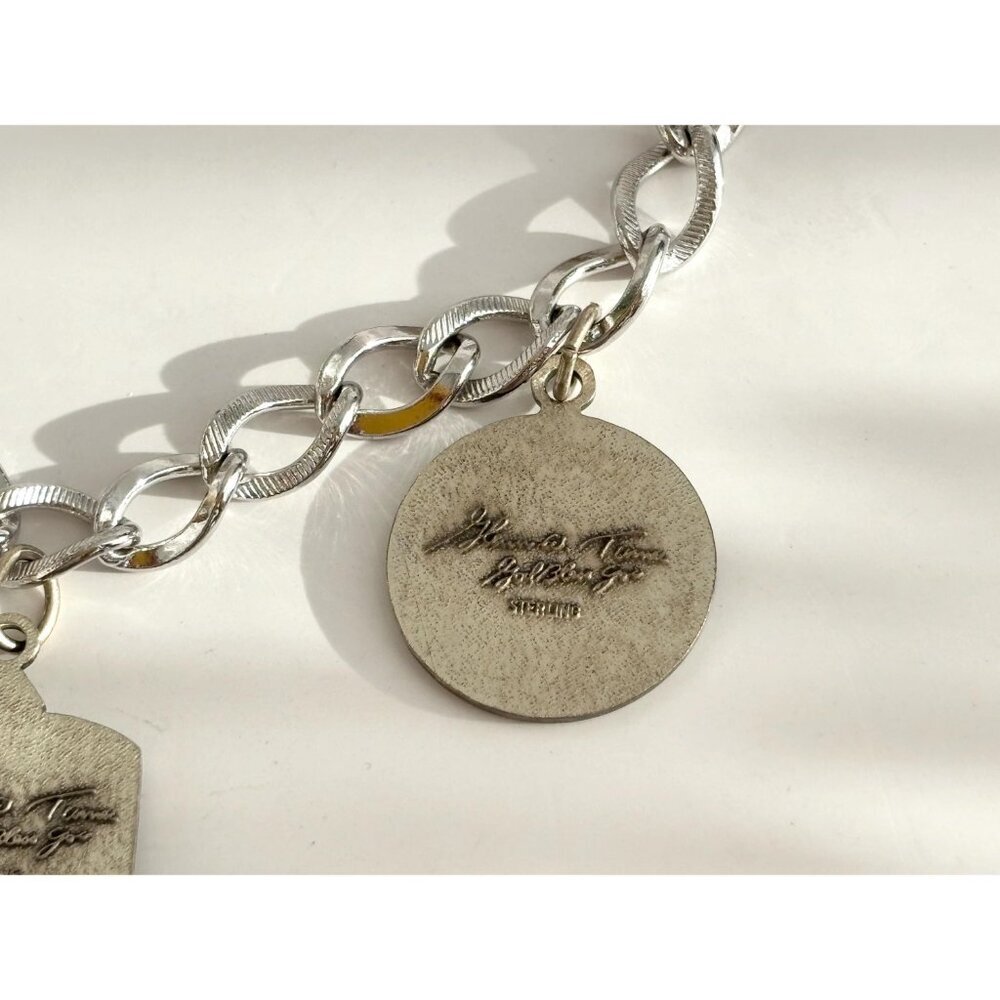 Koscot Designer Sterling Silver 925 Chainlink Multi Charmed Chunky Bracelet - 7" - Picture 7 of 14